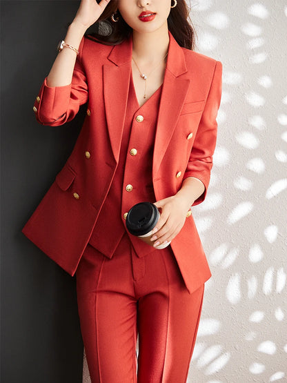 Women Vest, Blazer and Pant SuitWork Career Wear 3 Pieces Set