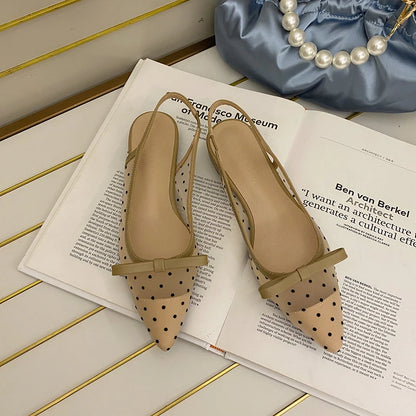 2026 Summer Butterfly-knot Women Sandals Fashion Mesh Pointed Toe Slip On Shoes Ladies Elegant Party Dress Flats Sandalias