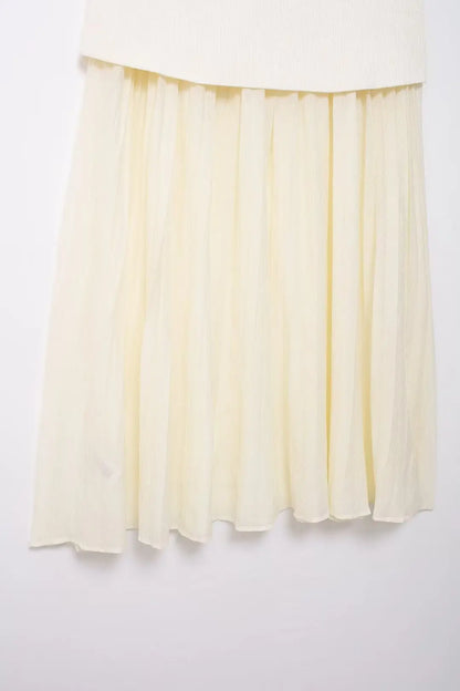 2 Piece Set Chic V-Neck Sleeveless Button Knitted Vest Top + Splicing High Waist Ankle-Length Skirt
