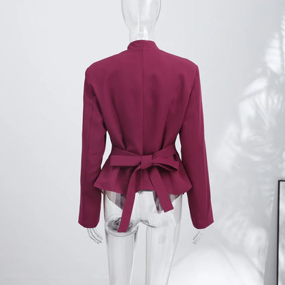 Casual Lace Up Solid Blazer Women Fashion Slim V-neck Single Breasted Full Sleeve Jacket Female 2026 Spring Lady Outwears New