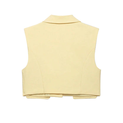 Sleeveless Tank Top Vest  Cropped Waistcoat Lapel Collar