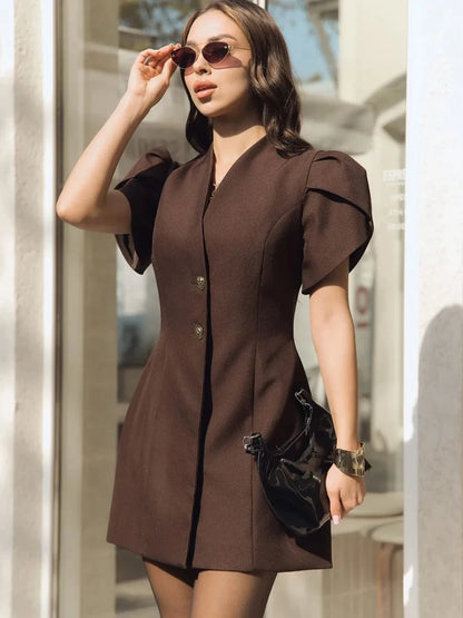 2026 Spring Autumn Women's Mini Blazer Dress Short Sleeve Elegant Temperament Commuter Fashion Slim Fit Work Wear For Ladies