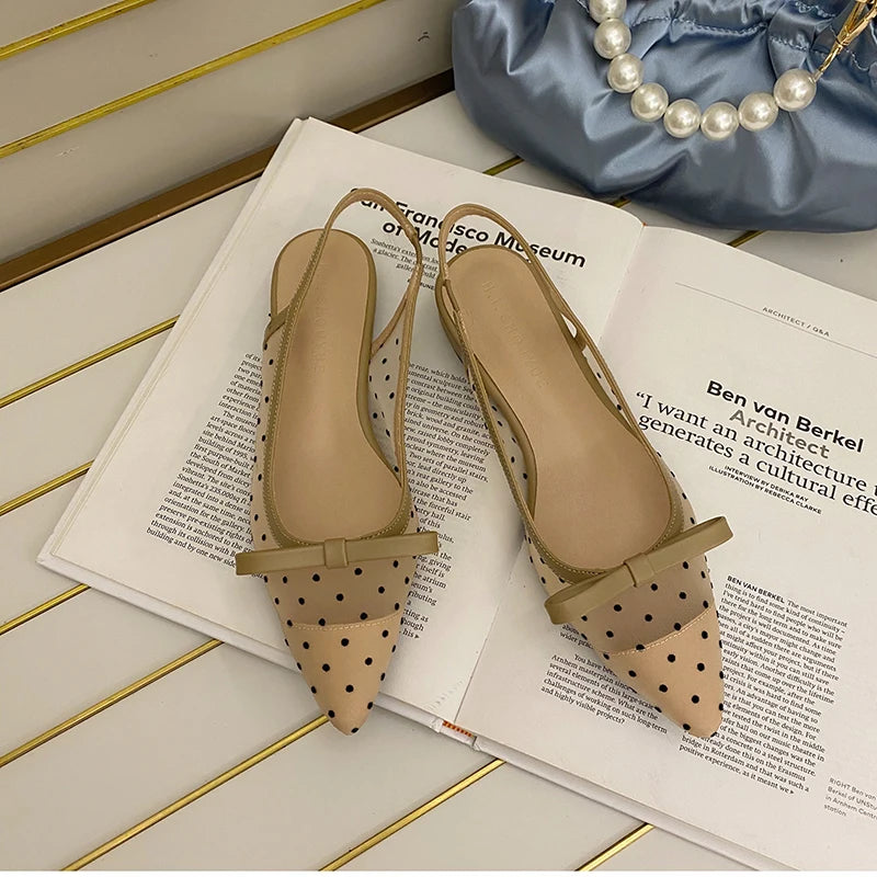 2026 Summer Butterfly-knot Women Sandals Fashion Mesh Pointed Toe Slip On Shoes Ladies Elegant Party Dress Flats Sandalias
