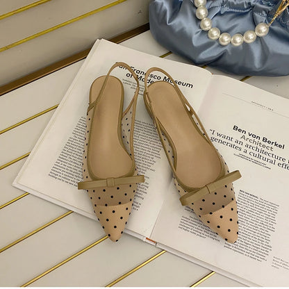 2026 Summer Butterfly-knot Women Sandals Fashion Mesh Pointed Toe Slip On Shoes Ladies Elegant Party Dress Flats Sandalias