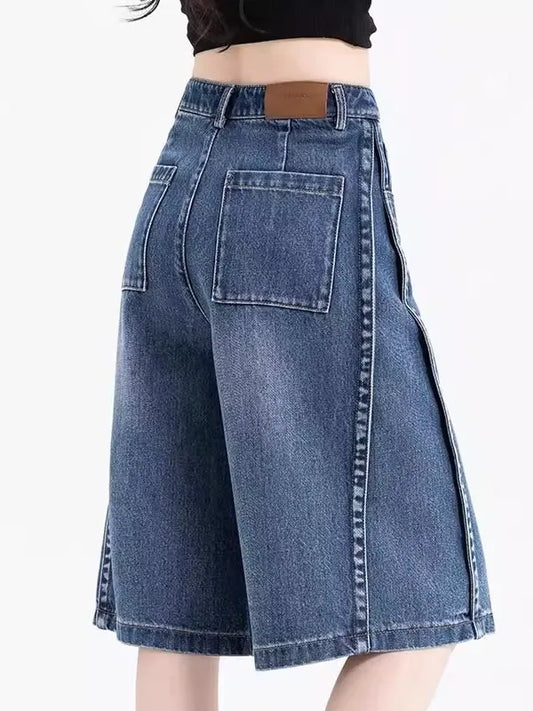 High Waist Loose Fit Thin Denim orts Women's Summer Casual Straight Leg Vintage Five-Point Pants Wide Leg Bootcut Jeans