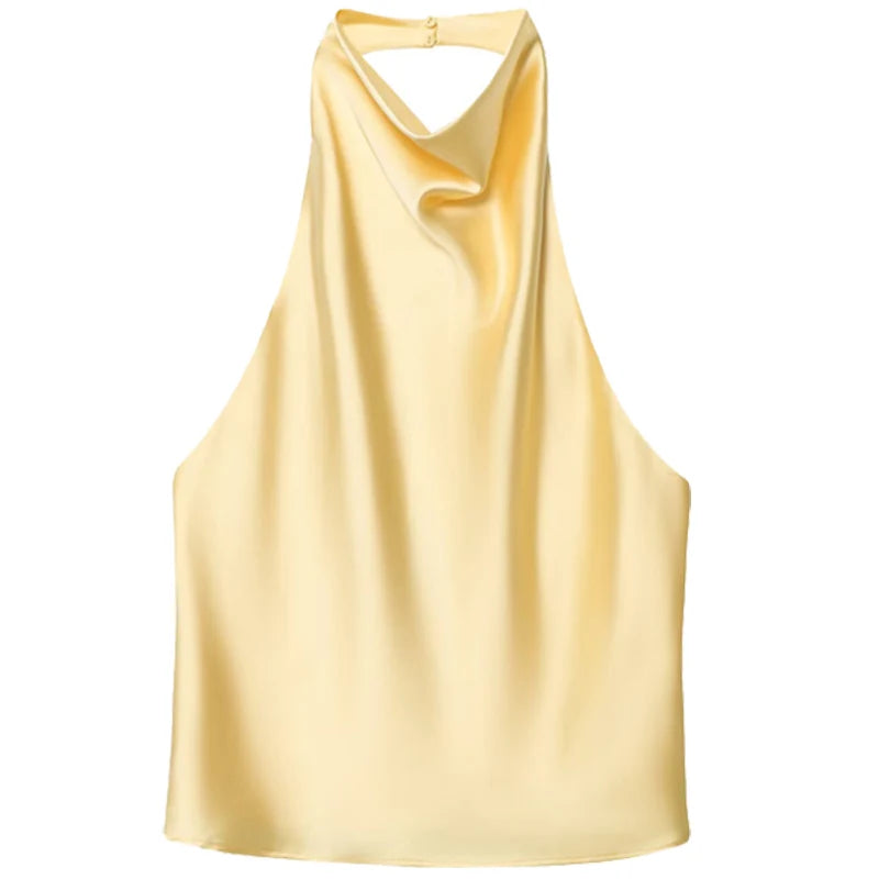 Satin Halter Sleeveless Open back Summer Top Off Shoulder