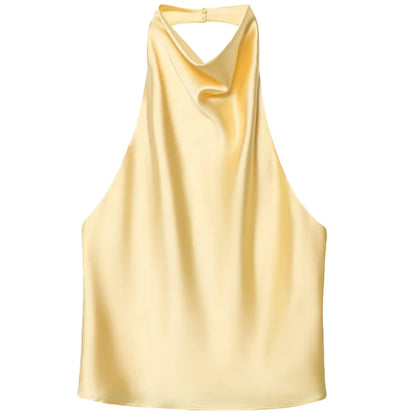 Satin Halter Sleeveless Open back Summer Top Off Shoulder