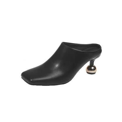 Square Head Women's Textured Elegant  Casual Round Heels