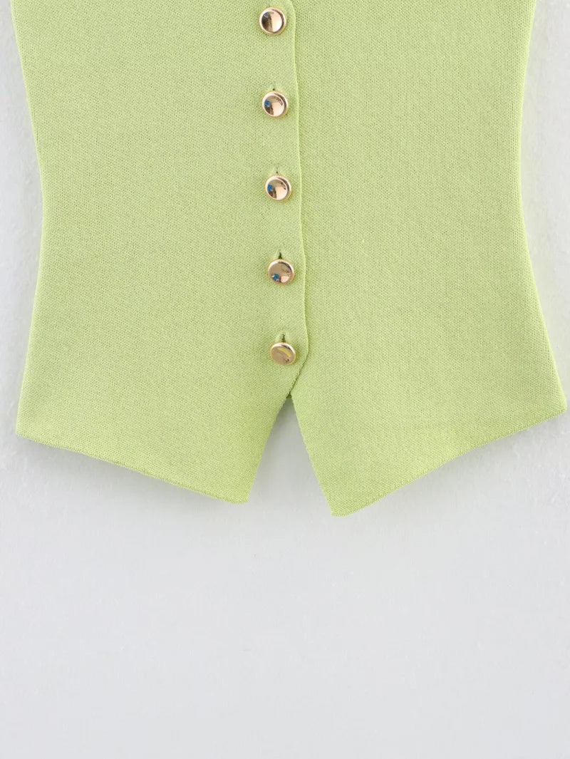 ETJ 2025 new women's elegant fashion all-match V-neck sleeveless vest jacket knitted waistcoat
