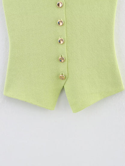 ETJ 2025 new women's elegant fashion all-match V-neck sleeveless vest jacket knitted waistcoat