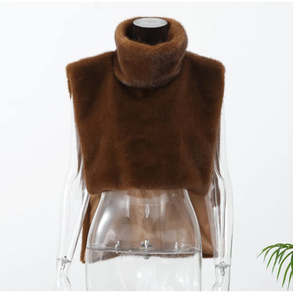 Chic Brown Sleeveless Faux Fur Vest Women's Casual Loose Fit
