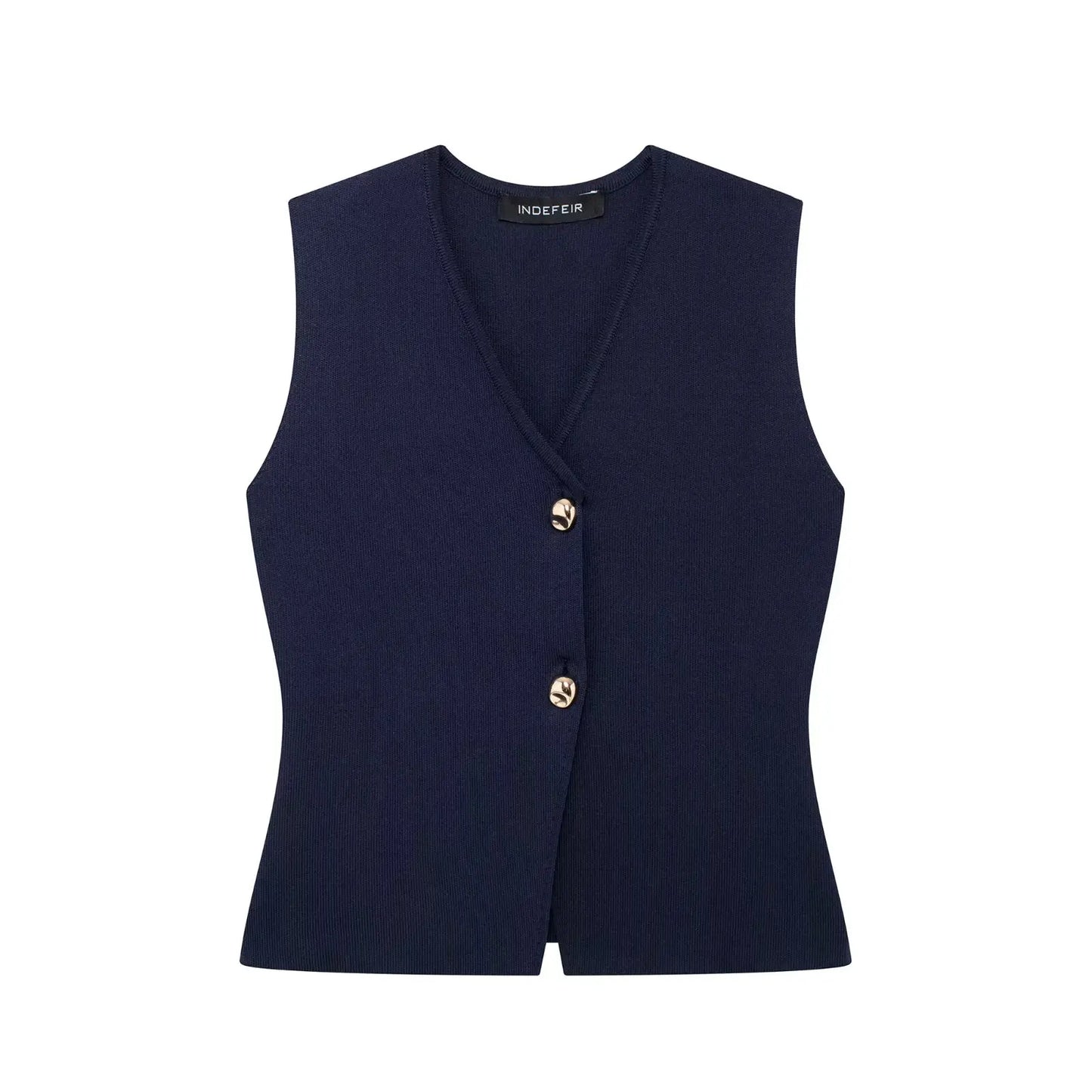2 Piece Set Chic V-Neck Sleeveless Button Knitted Vest Top + Splicing High Waist Ankle-Length Skirt