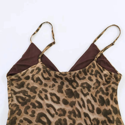 KONDALA Vintage Sexy Women Long Cami Chiffon Dress Leopard Beach Holiday Party Dress Fashion 2026 Spring Summer Elegant Dress