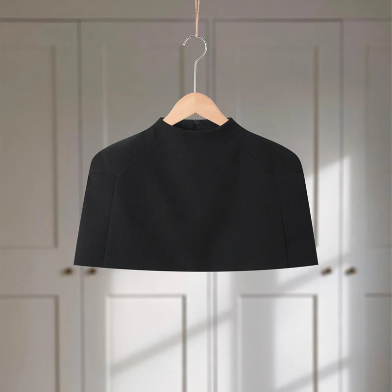 Shawl Crop Tops  Solid Shoulder Pads Stand Collar