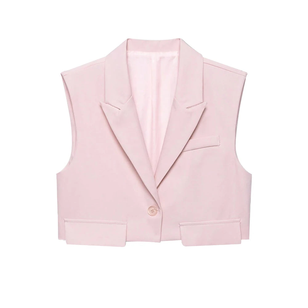 Sleeveless Tank Top Vest  Cropped Waistcoat Lapel Collar