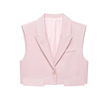 Sleeveless Tank Top Vest  Cropped Waistcoat Lapel Collar