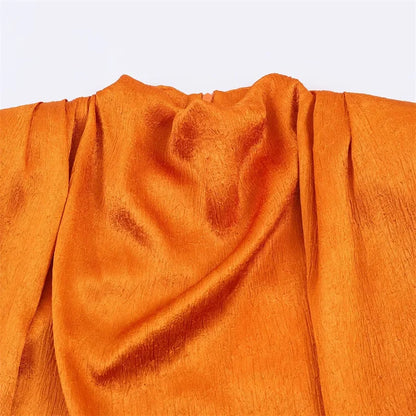 Sleeveless Draped Satin Long ribbon Waist-Tie Top