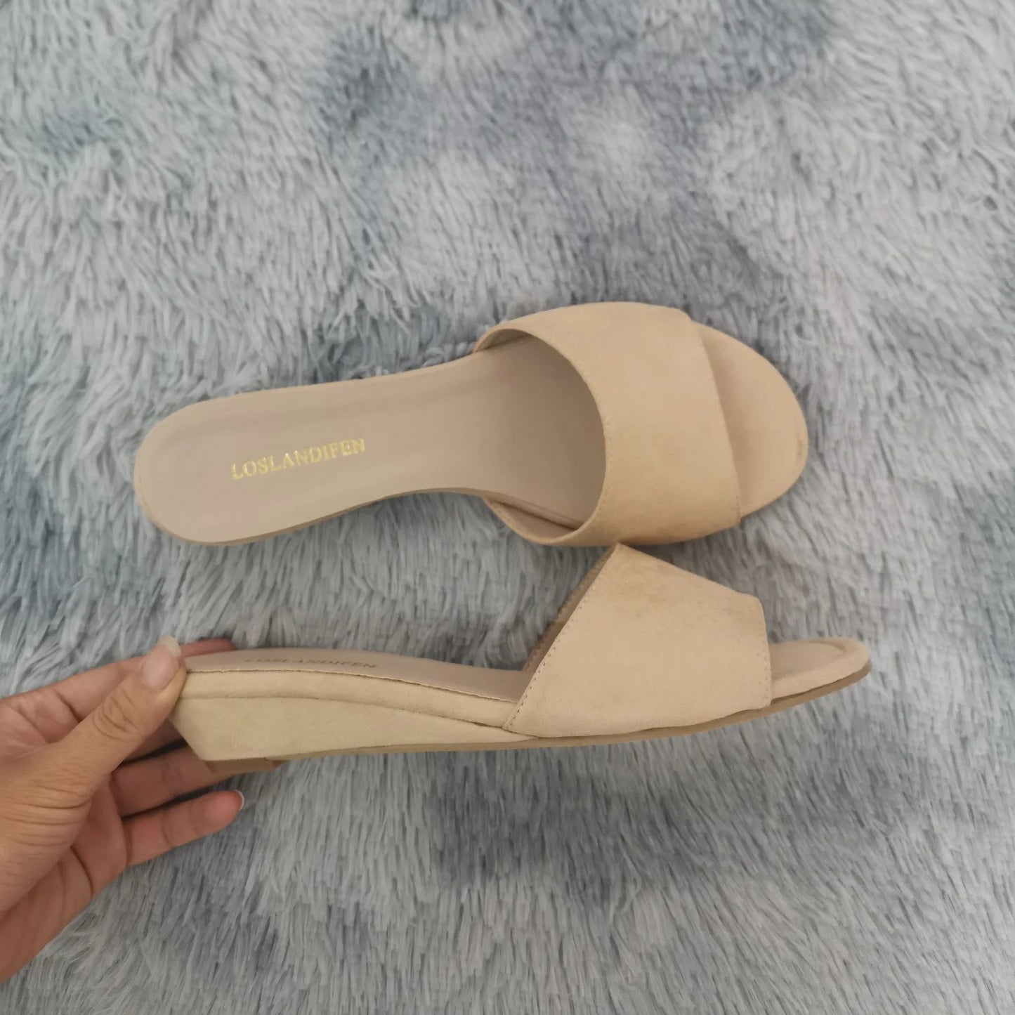 Elegant Summer Slippers 3cm Velvet Mules Wedge Sandals Slippers Open Toe High Heels Casual Dress Woman Shoes Plus Size