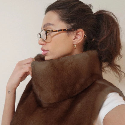 Chic Brown Sleeveless Faux Fur Vest Women's Casual Loose Fit