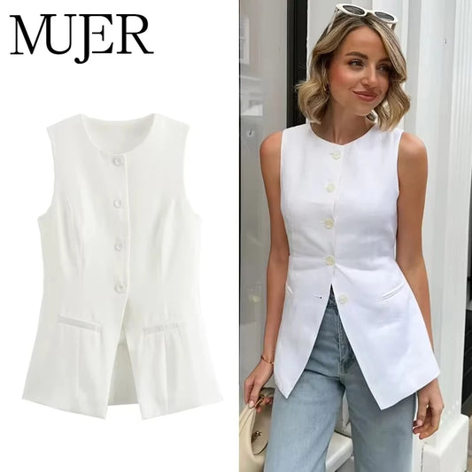 Sleeveless Fitted Tailored Button Vest