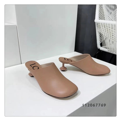 Square Head Women's Textured Elegant  Casual Round Heels