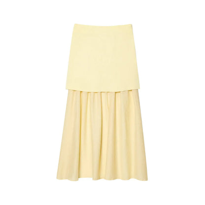 2 Piece Set Chic V-Neck Sleeveless Button Knitted Vest Top + Splicing High Waist Ankle-Length Skirt