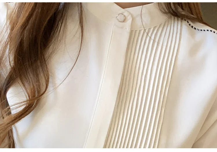 Long Sleeve Chiffon Blouse Shirt Women V-Neck-  Office Lady Blouse