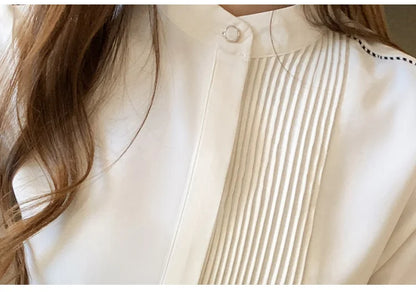 Long Sleeve Chiffon Blouse Shirt Women V-Neck-  Office Lady Blouse