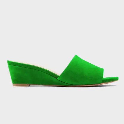 Elegant Summer Slippers 3cm Velvet Mules Wedge Sandals Slippers Open Toe High Heels Casual Dress Woman Shoes Plus Size