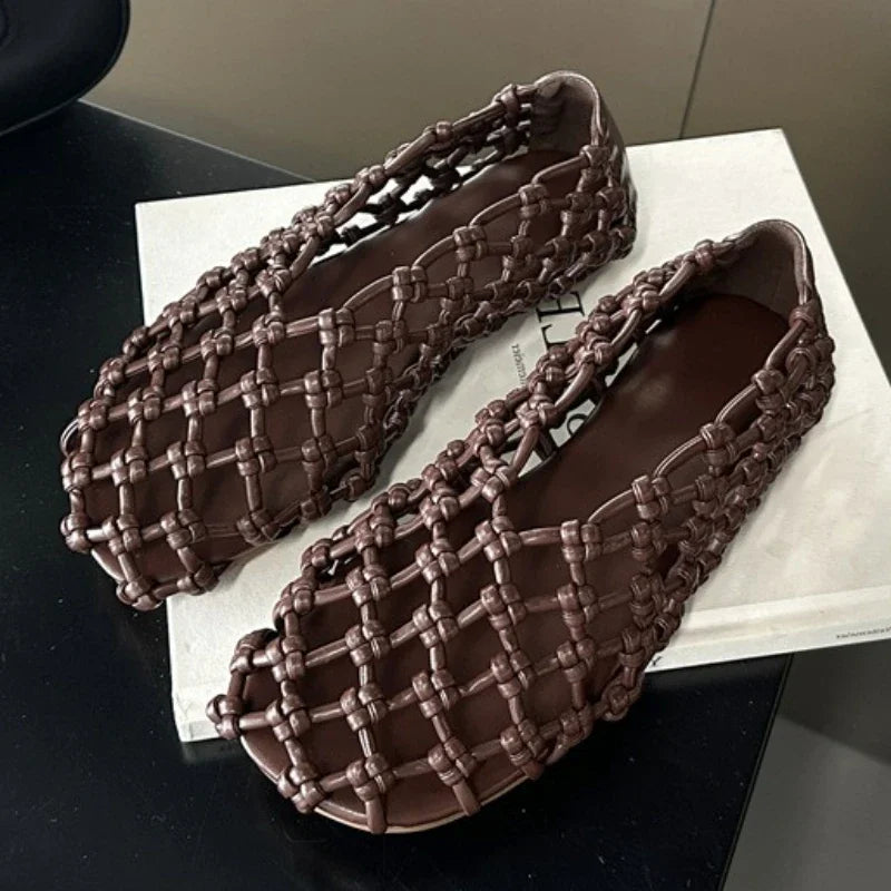 Flat fashion Sandals-  Woven Hollow Loafers Summer Comfortable Casual Shoe