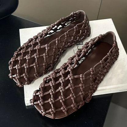 Flat fashion Sandals-  Woven Hollow Loafers Summer Comfortable Casual Shoe