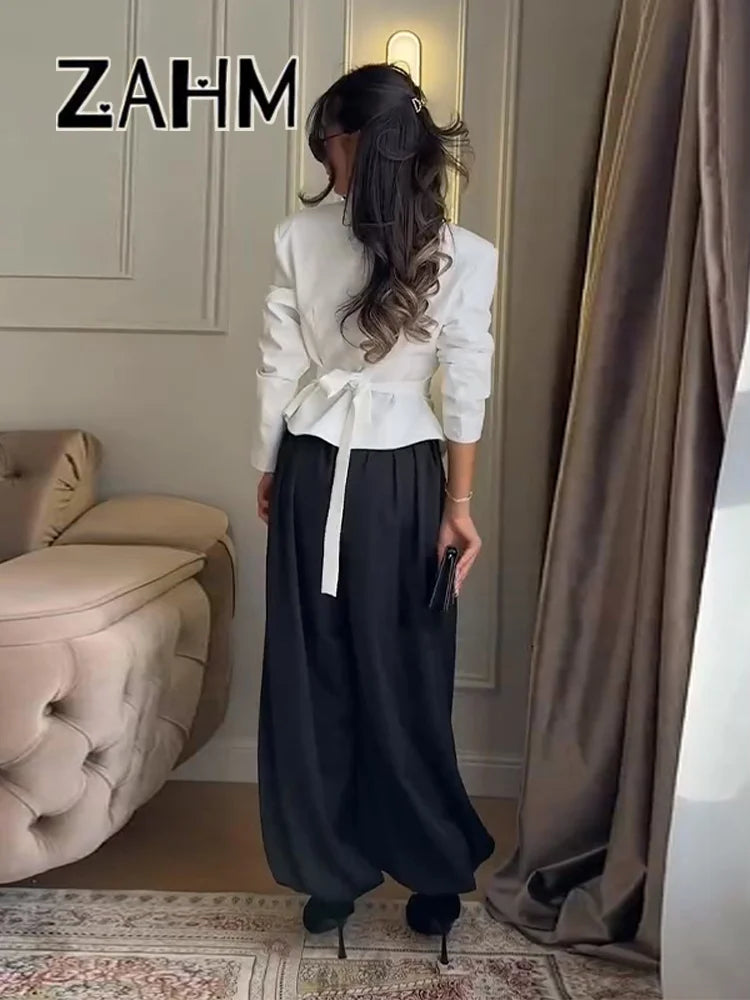 Casual Lace Up Solid Blazer Women Fashion Slim V-neck Single Breasted Full Sleeve Jacket Female 2026 Spring Lady Outwears New