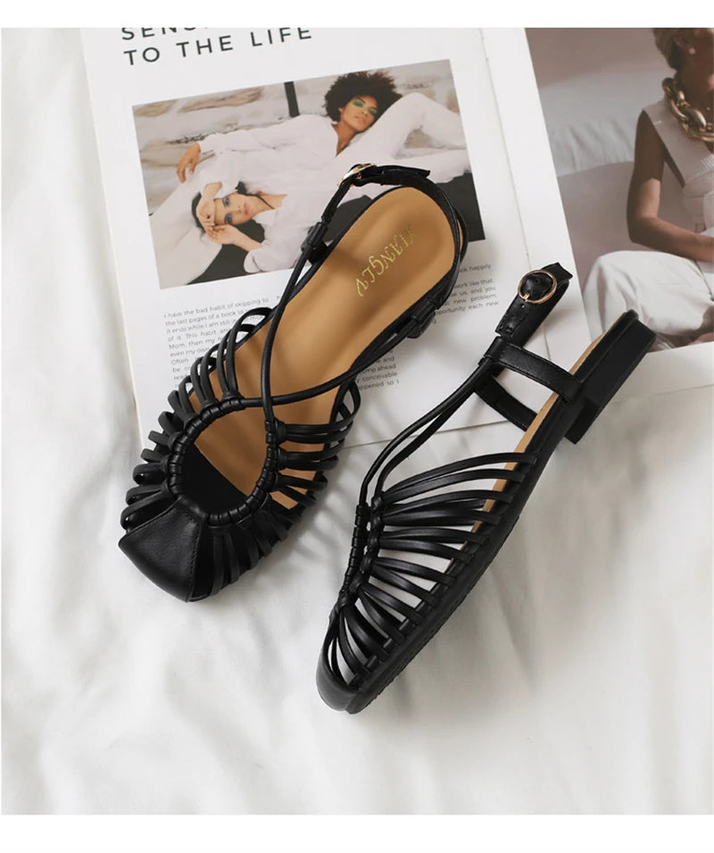 Flat Sandals Summer Narrow Band Roman Shoes Casual Beach Gladiator Sandal