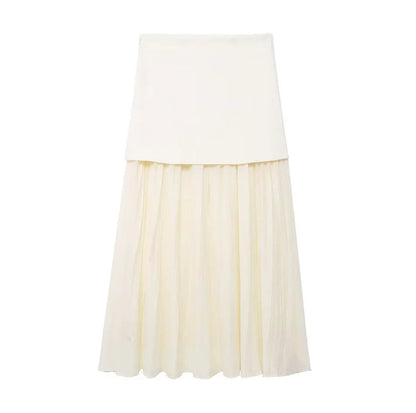 2 Piece Set Chic V-Neck Sleeveless Button Knitted Vest Top + Splicing High Waist Ankle-Length Skirt