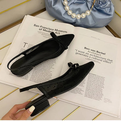 2026 Summer Butterfly-knot Women Sandals Fashion Mesh Pointed Toe Slip On Shoes Ladies Elegant Party Dress Flats Sandalias