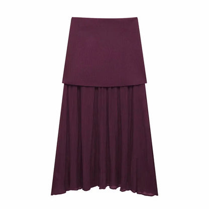 2 Piece Set Chic V-Neck Sleeveless Button Knitted Vest Top + Splicing High Waist Ankle-Length Skirt