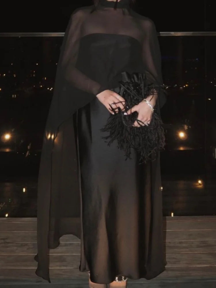 Women Chiffon Capelet Sheer Mesh Bridal Cape Shawl Wraps Asymmetrical High Low Flowy Wedding Party Cover Up Poncho