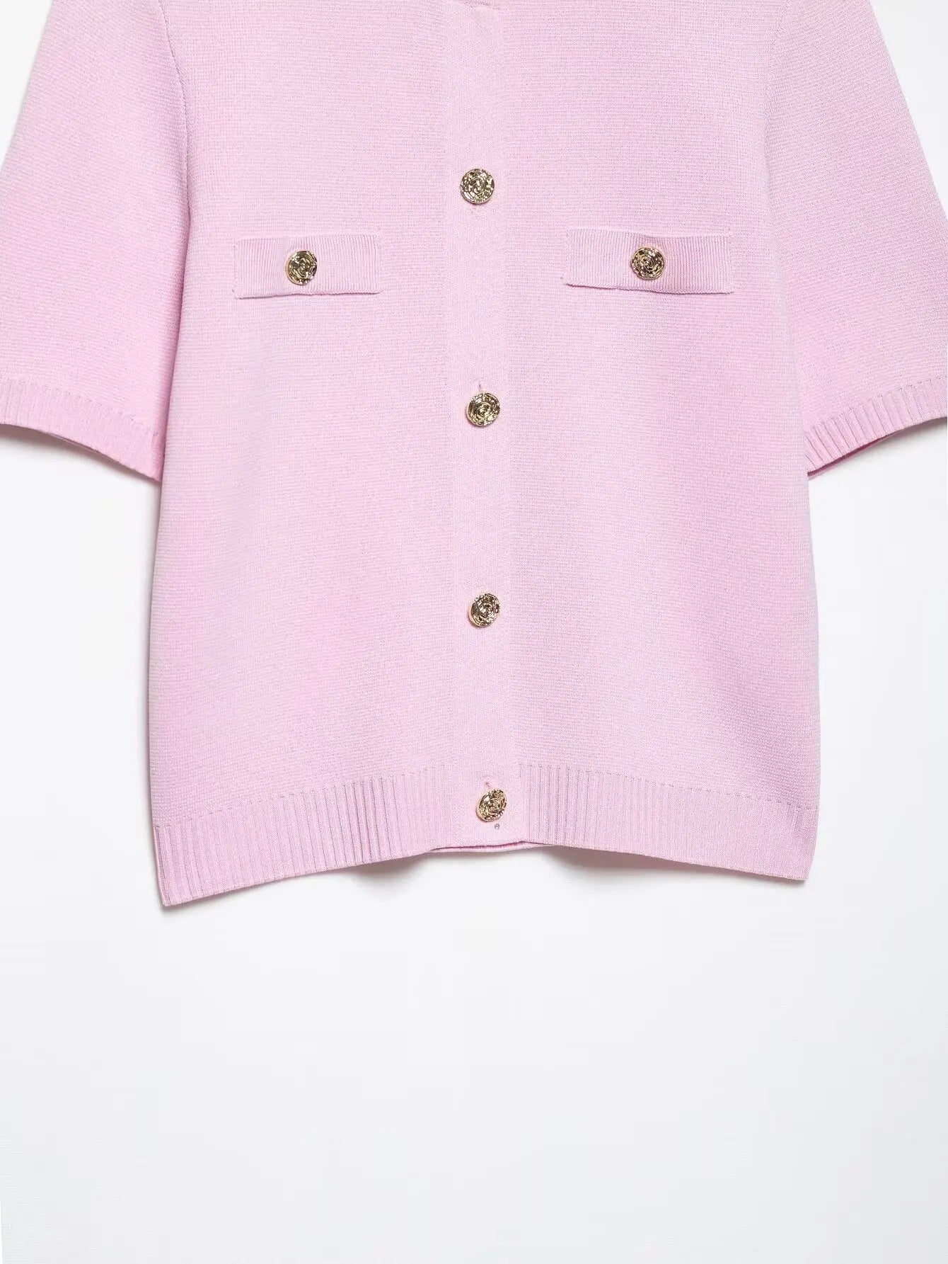 Knitted Skirt Suit Crew Neck Single-Breasted Short Sleeve Top+Fashion Elegant Elastic Waist Mini Skirt