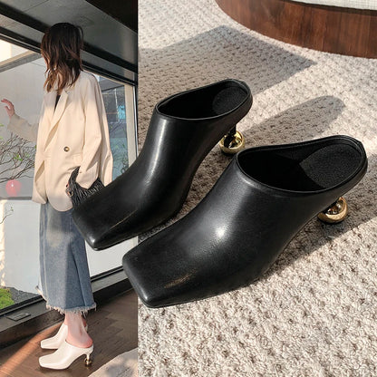 Square Head Women's Textured Elegant  Casual Round Heels