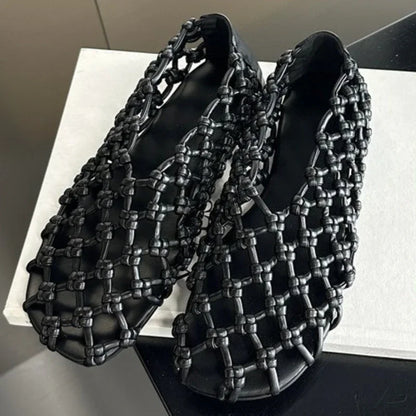 Flat fashion Sandals-  Woven Hollow Loafers Summer Comfortable Casual Shoe