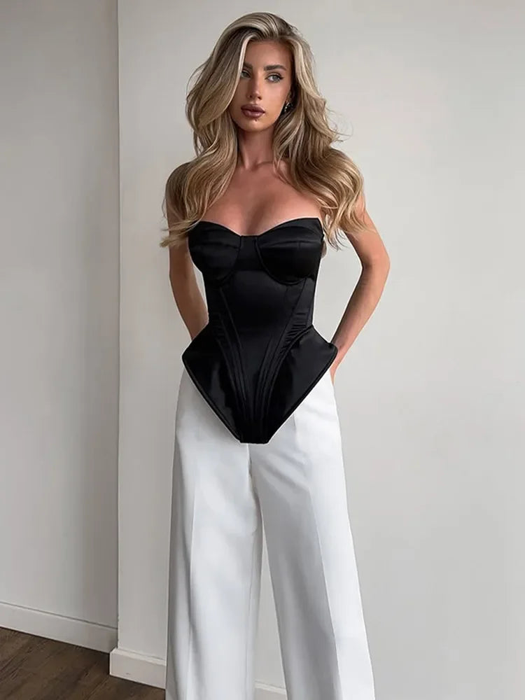 Black Strapless Corset Top Women Fashion Solid Sleeveless Backless Slim Short Vest 2026 Lady Fashion Party Evening Vacation Tops