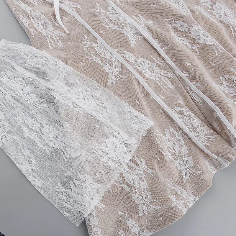 Elegant lace Mini Dress For Women Square Collar Long Sleeve Backless