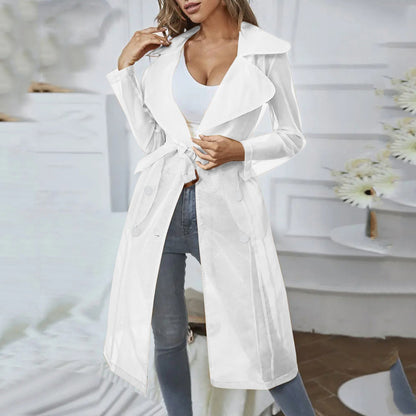 Jackets For Womens Mesh Transparent Overcoat Long Sleeve Buttoned Coat With Belt Turndown Collar Light Weight Long Jackets
