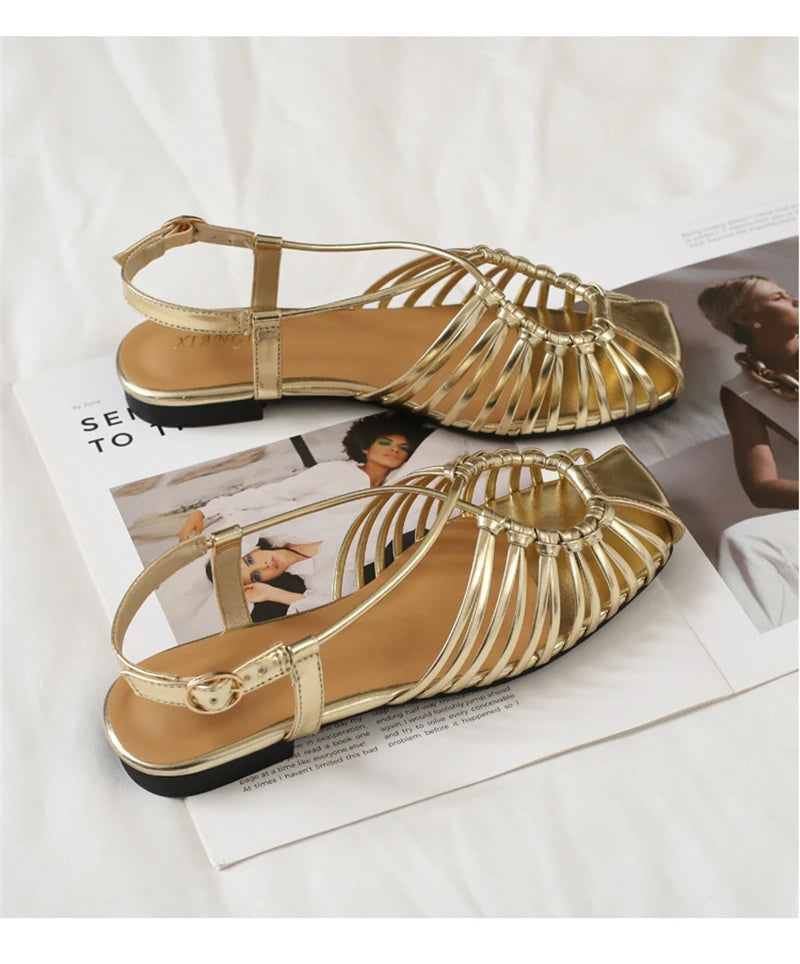 Flat Sandals Summer Narrow Band Roman Shoes Casual Beach Gladiator Sandal
