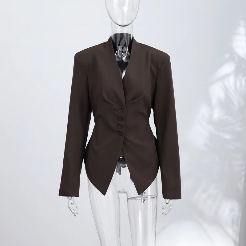 Casual Lace Up Solid Blazer Women Fashion Slim V-neck Single Breasted Full Sleeve Jacket Female 2026 Spring Lady Outwears New