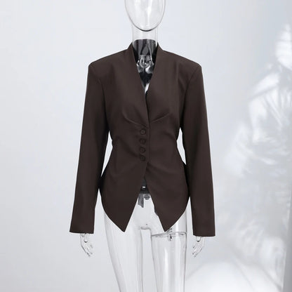 Casual Lace Up Solid Blazer Women Fashion Slim V-neck Single Breasted Full Sleeve Jacket Female 2026 Spring Lady Outwears New