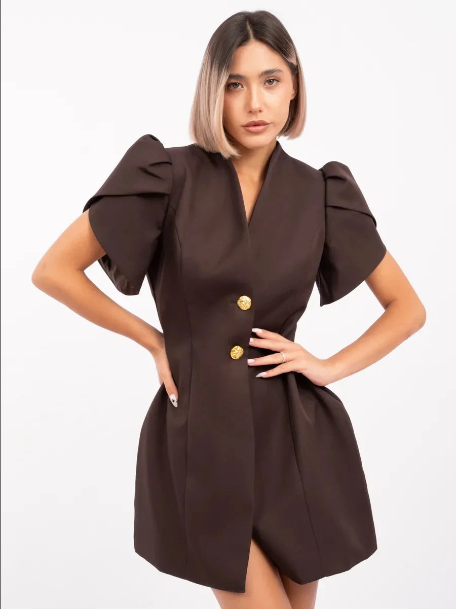 2026 Spring Autumn Women's Mini Blazer Dress Short Sleeve Elegant Temperament Commuter Fashion Slim Fit Work Wear For Ladies