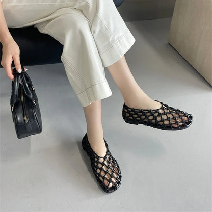 Flat fashion Sandals-  Woven Hollow Loafers Summer Comfortable Casual Shoe