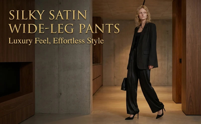 Luxury Wide Leg Baggy Satin High Waist Pants For Women Trousers With Pockets