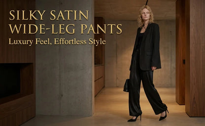Luxury Wide Leg Baggy Satin High Waist Pants For Women Trousers With Pockets